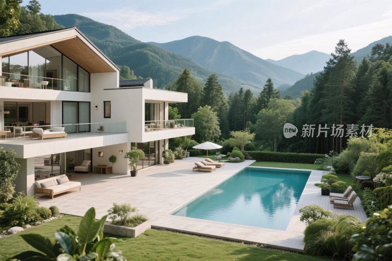 现代别墅泳池景观图