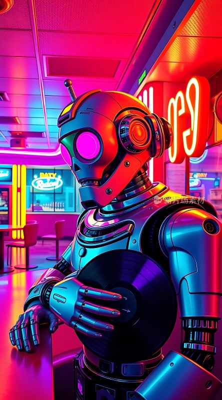 机器人舞者霓虹灯下的未来派对