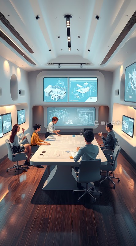 未来会议室里的头脑风暴会议