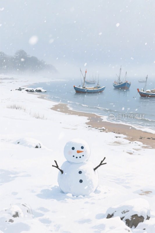 雪地雪人海岸风景