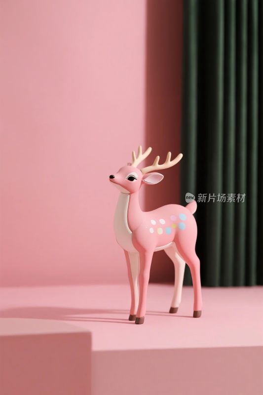 粉色小鹿摆件插画