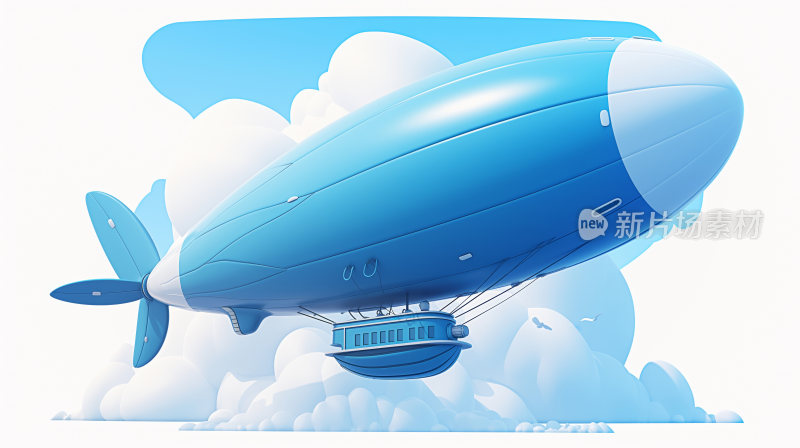 3d卡通风格的蓝色飞艇立体图标元素