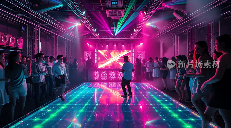 霓虹灯光下的活力派对人群欢聚一堂享受音乐与舞蹈的乐趣