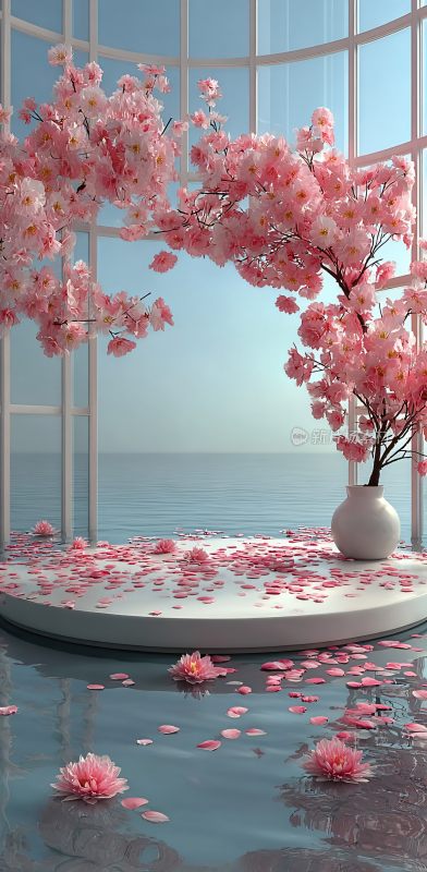 唯美粉色樱花室内场景