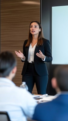 商务女性自信演讲观众专注聆听