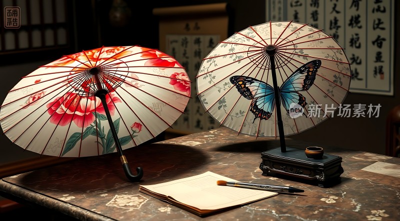 古风油纸伞与书法的结合展现传统文化之美