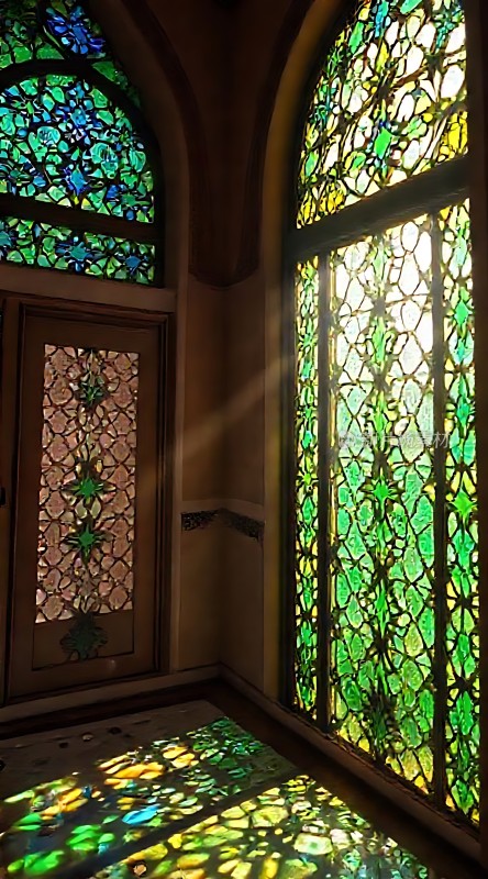 彩色玻璃窗透出美丽光影