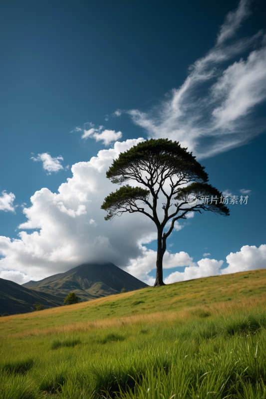 在草地上一棵孤树高山清风景图片