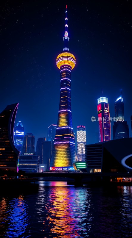 东方明珠夜色璀璨黄浦江畔灯火辉煌