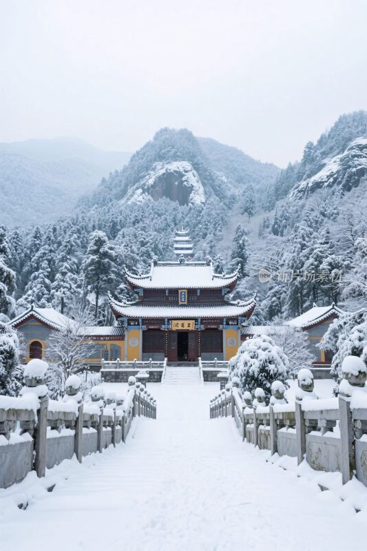 雪山古庙雪景
