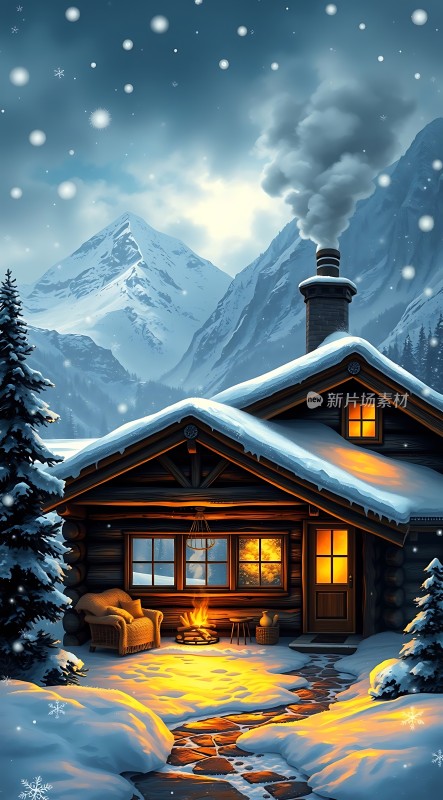 雪夜小木屋温馨家园