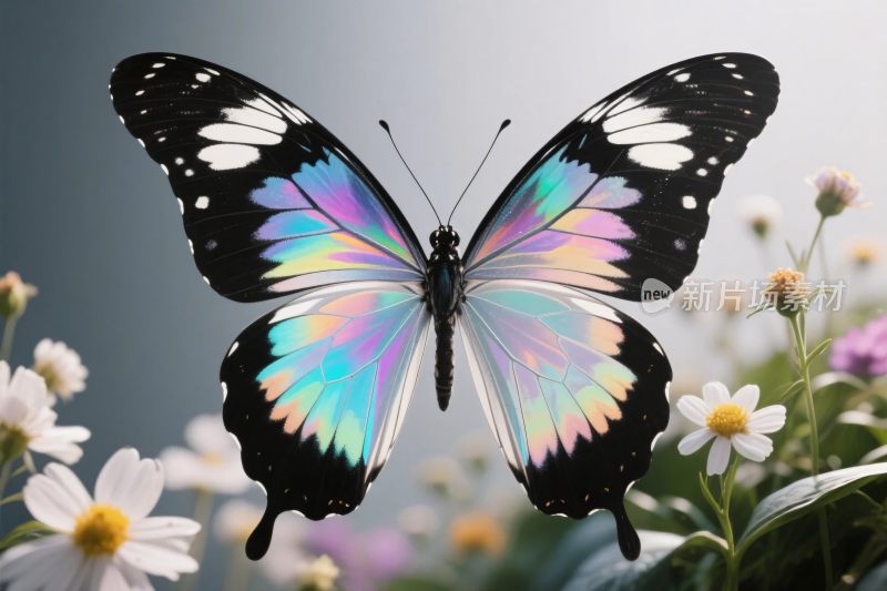 绚丽蝴蝶于花丛中展翅