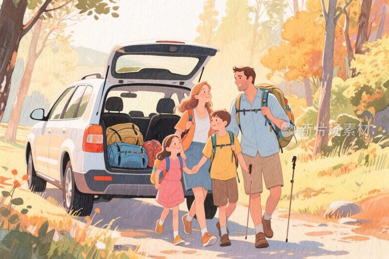 家庭户外徒步出行场景