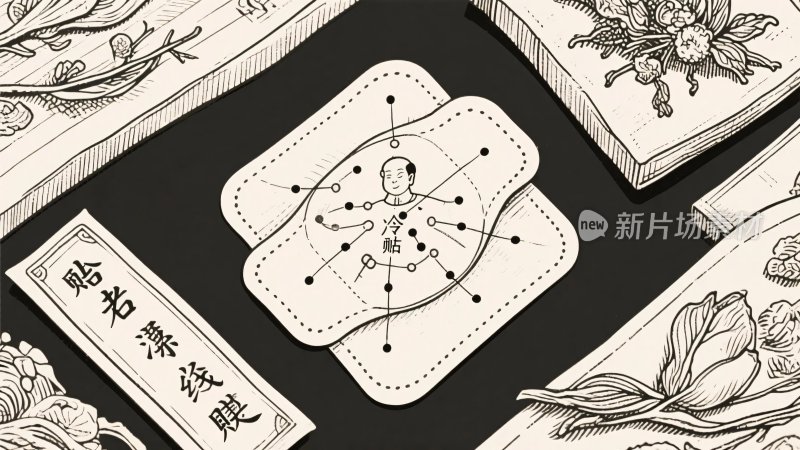 中医针灸与草药插画