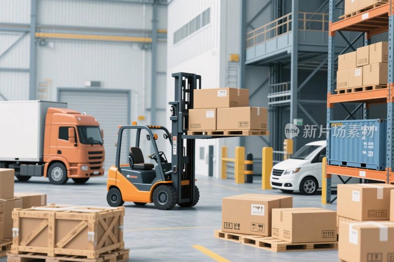 仓库叉车货物搬运