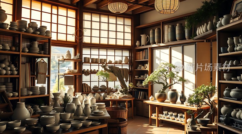 古色古香瓷器店精美陶艺展示