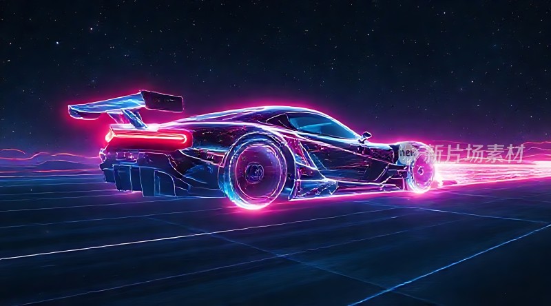 未来科技赛车霓虹灯光闪耀夜空