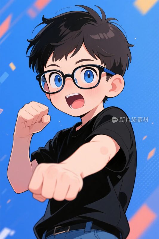 卡通小男孩握拳姿势