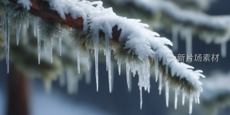 冬天雪景森林冰锥