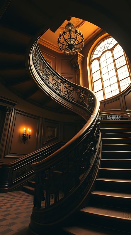 旋转楼梯上的光影交错