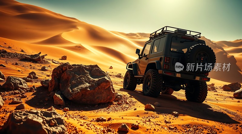 沙漠探险之旅越野车穿越金色沙丘