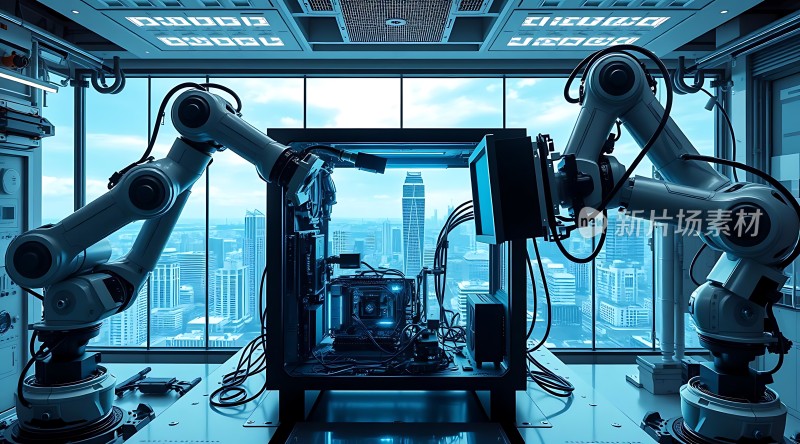 智能机器人协作工作未来科技感十足