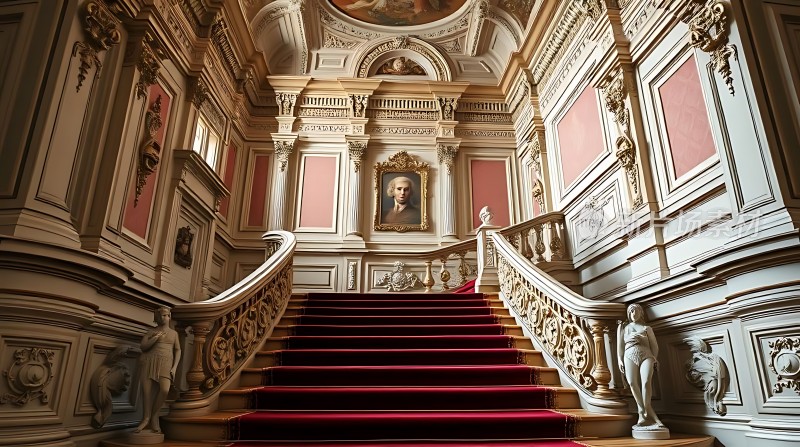 华丽宫殿中的红色楼梯