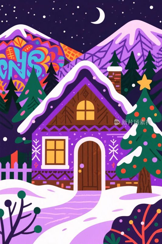冬季童话小屋插画