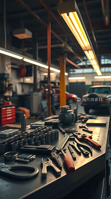 工具车间工作台上的各种工具和设备展示