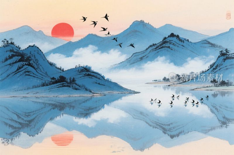 传统山水风景插画