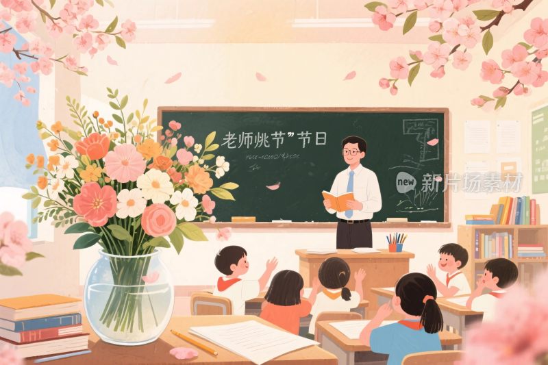 教师节课堂插画