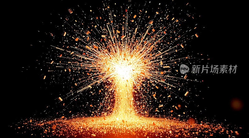 爆炸瞬间火花四溅光芒四射