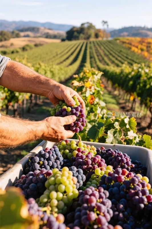 葡萄园采摘葡萄场景