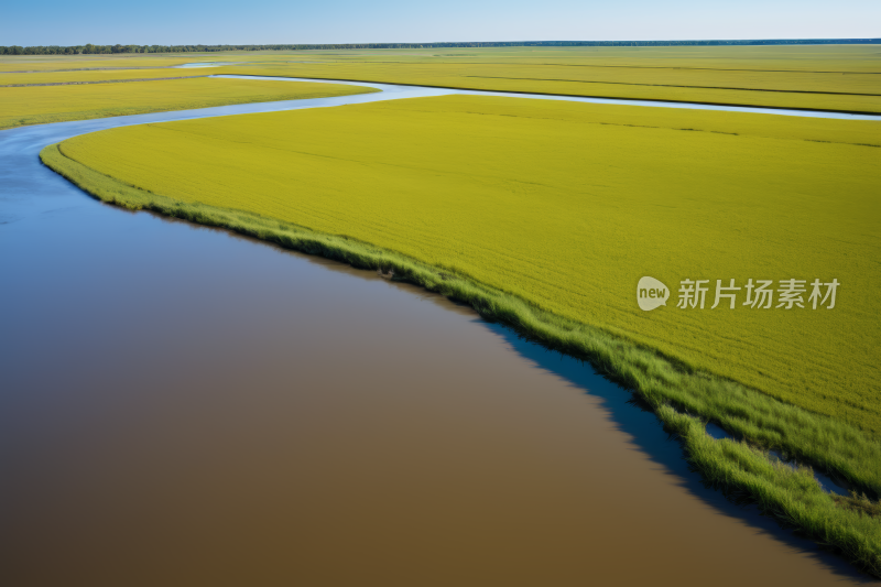 一条河流穿过绿地的草图风光风景图片