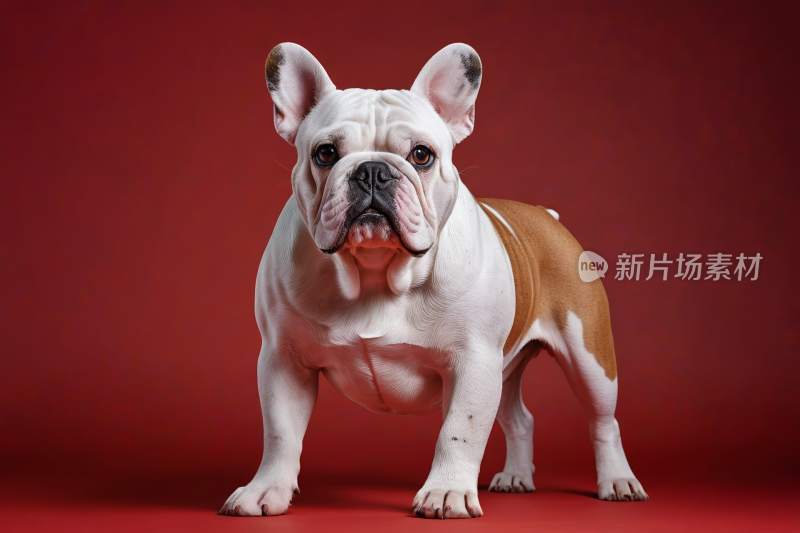 一只狗站在红色背景高清图片