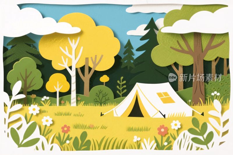 森林中的露营插画场景
