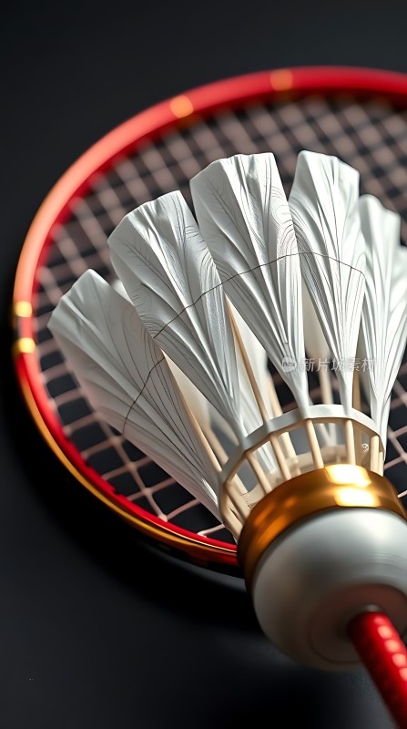 红黑羽毛球拍与白色羽毛球的对比