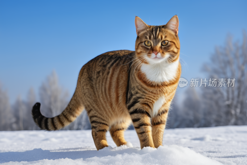 一只猫在雪地里行走高清图片