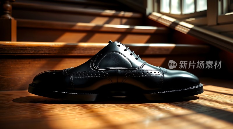 黑色皮鞋映衬阳光下的优雅