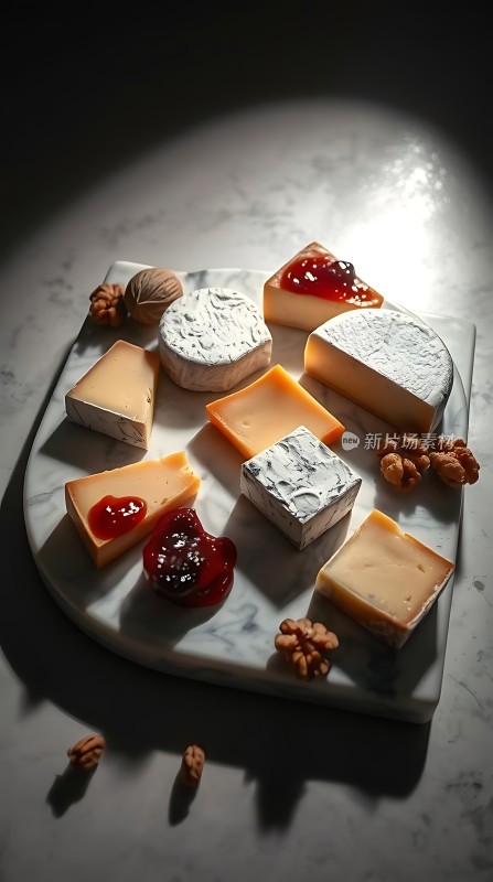 奶酪拼盘配果酱和核桃