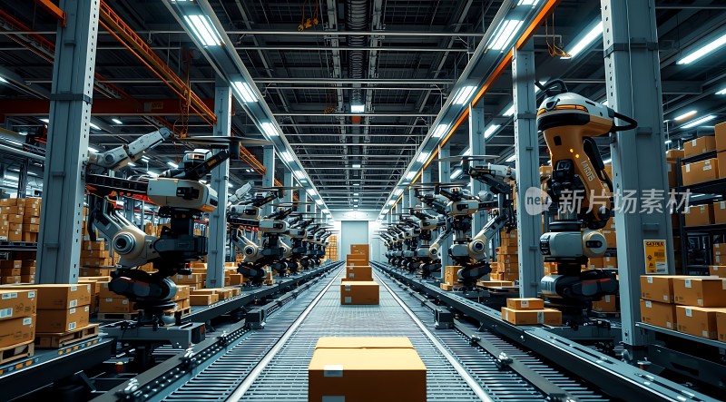 智能物流中心机器人与传送带协同工作