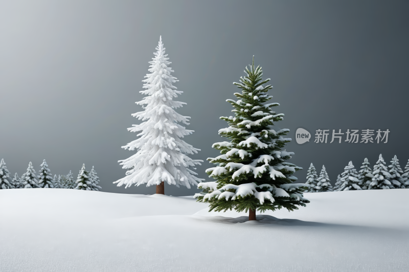 雪中有两棵被雪覆盖的树高清背景图片