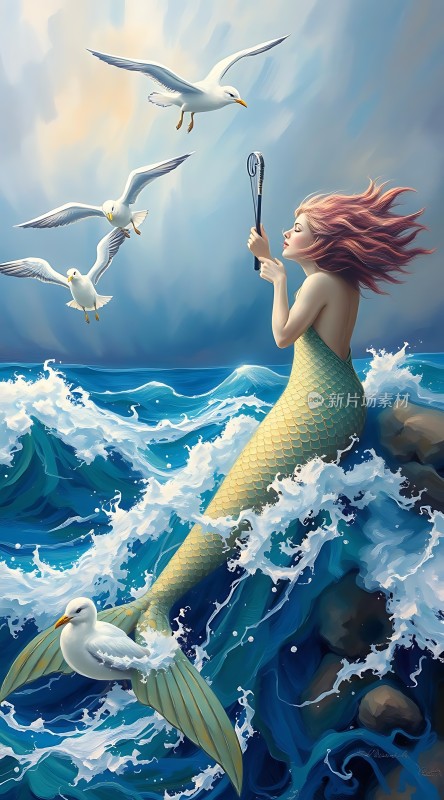 海边的美人鱼与飞翔的海鸥