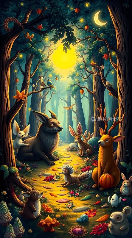 森林夜话动物们的聚会