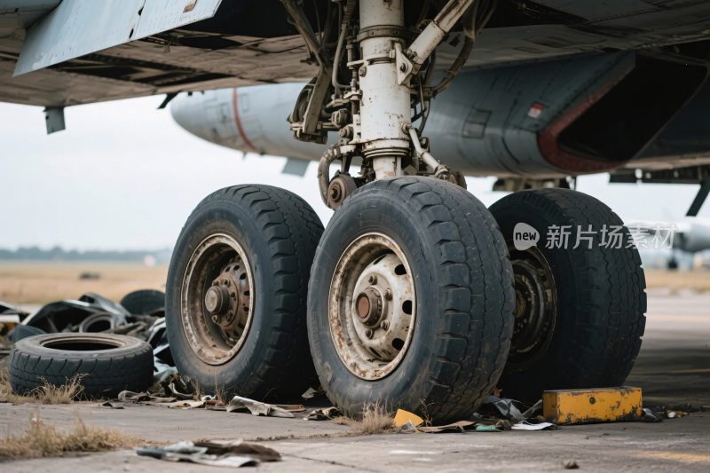 飞机起落架及轮胎特写