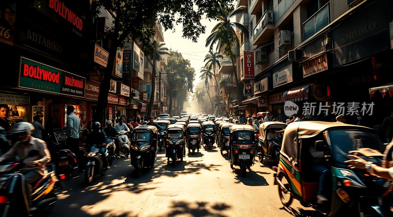 繁忙都市街道上的活力与喧嚣