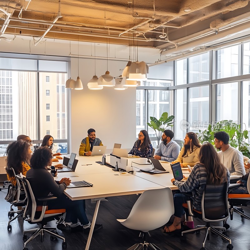 团队协作会议现代办公室环境高效工作氛围