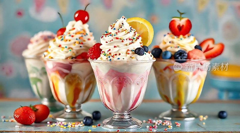 水果冰淇淋甜筒