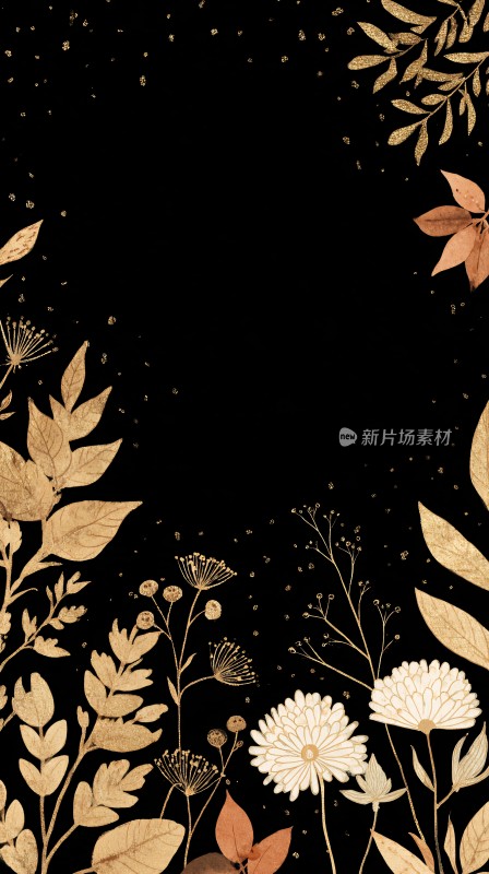 黑金花卉插画背景图