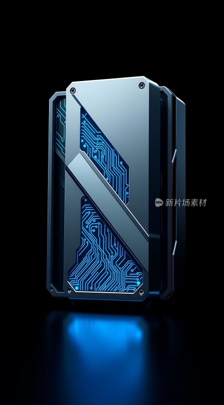 科技感十足的电子设备蓝色电路板设计未来感十足